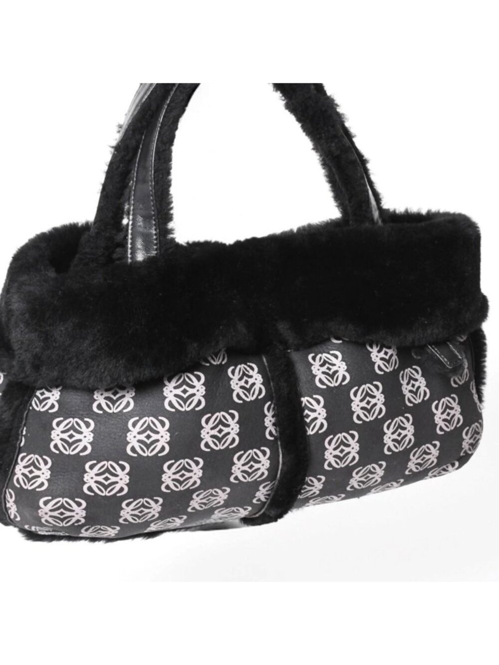 Loewe Handbag Anagram Black Shearling Leather Silver - Picture 3 of 16
